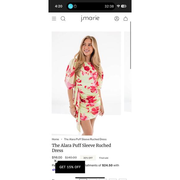 J marie Dresses & Skirts - J Marie The Alara Puff Sleeve Ruched
Dress women’s small